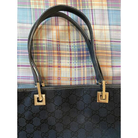 Vintage 00's Gucci Black Monogram Canvas Tote Bucket Shopping Bag - Picture 7 of 10